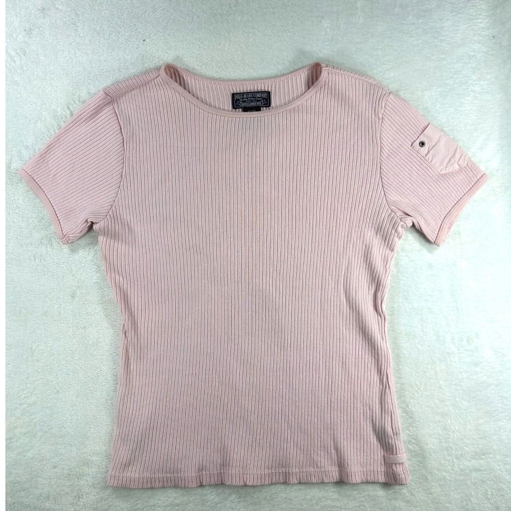 Polo Jeans Co Ralph Lauren Baby Tee Medium Pink Ribbed Utility Pocket Vintage